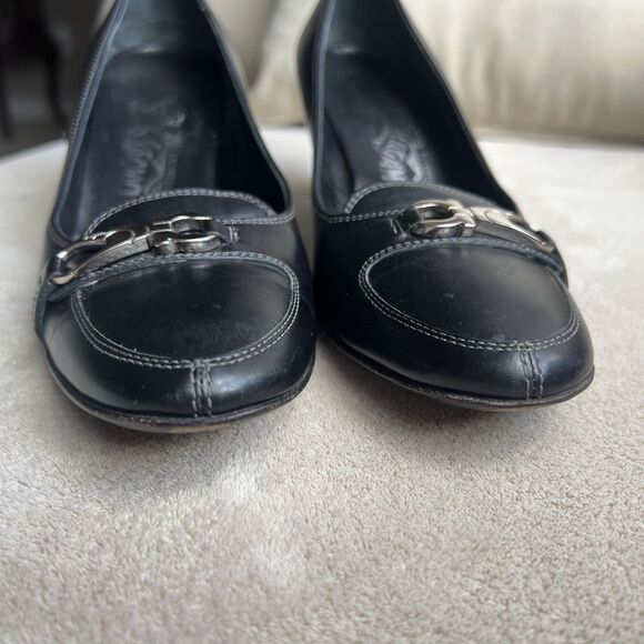 Salvatore Ferragamo Black Leather Heel Pump Women 7.5 AA Narrow Buckle Designer - Picture 10 of 16